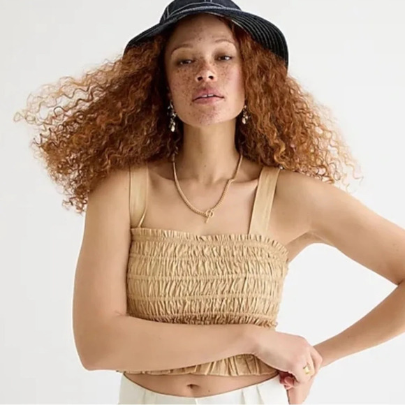 J. Crew Smocked Crop Tank Top Women’s Size Small NWT Tan Nude - Picture 3 of 13